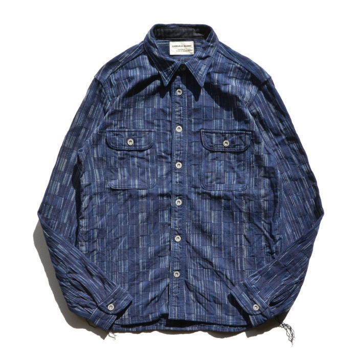 SSS21-IK-藍シマ-藍市松絣ワークシャツ21-IK-SSS21IK-SAMURAIJEANS-サムライジーンズシャツ-長袖シャツ IK 藍シマ 藍市松絣ワークシャツ21 SAMURAIJEANS