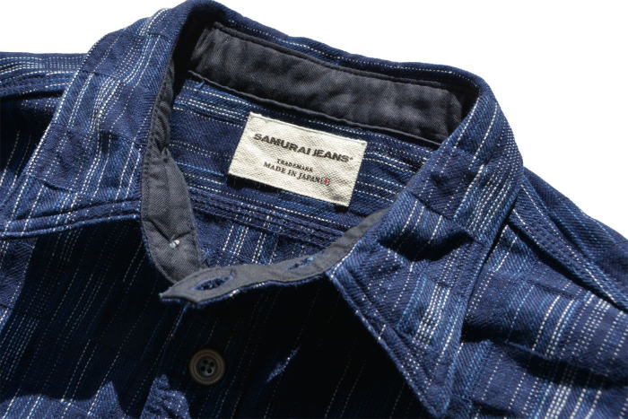 SSS21-IK-藍シマ-藍市松絣ワークシャツ21-IK-SSS21IK-SAMURAIJEANS-サムライジーンズシャツ-長袖シャツ IK 藍シマ 藍市松絣ワークシャツ21 SAMURAIJEANS