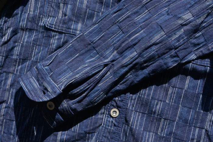 SSS21-IK-藍シマ-藍市松絣ワークシャツ21-IK-SSS21IK-SAMURAIJEANS-サムライジーンズシャツ-長袖シャツ IK 藍シマ 藍市松絣ワークシャツ21 SAMURAIJEANS