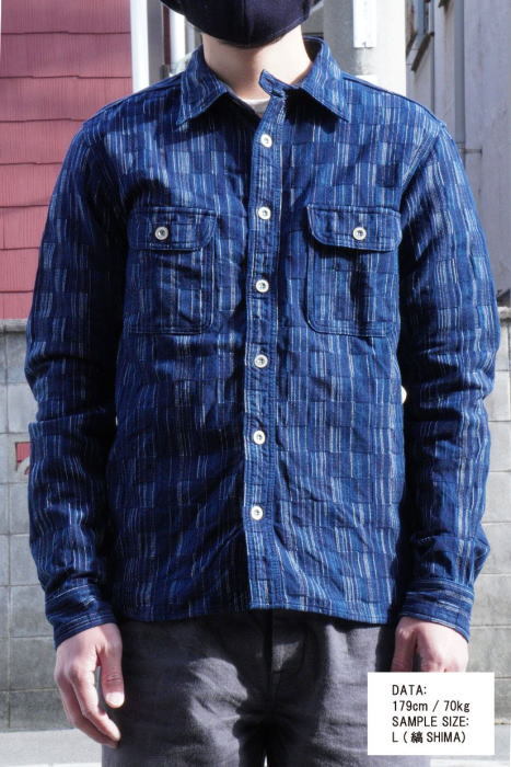 SSS21-IK-藍シマ-藍市松絣ワークシャツ21-IK-SSS21IK-SAMURAIJEANS-サムライジーンズシャツ-長袖シャツ IK 藍シマ 藍市松絣ワークシャツ21 SAMURAIJEANS