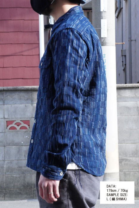 SSS21-IK-藍シマ-藍市松絣ワークシャツ21-IK-SSS21IK-SAMURAIJEANS-サムライジーンズシャツ-長袖シャツ IK 藍シマ 藍市松絣ワークシャツ21 SAMURAIJEANS