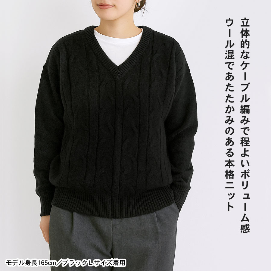 ニット レディース ケーブル編み 長袖 秋 冬 Vネック トップス