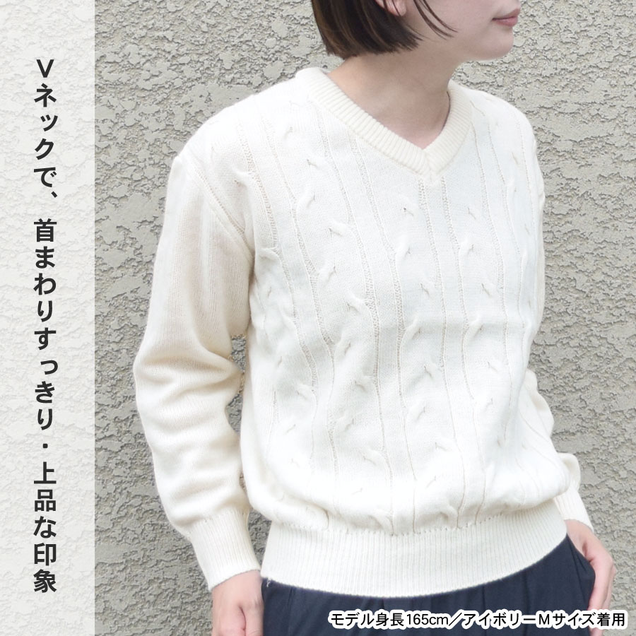 ニット レディース ケーブル編み 長袖 秋 冬 Vネック トップス