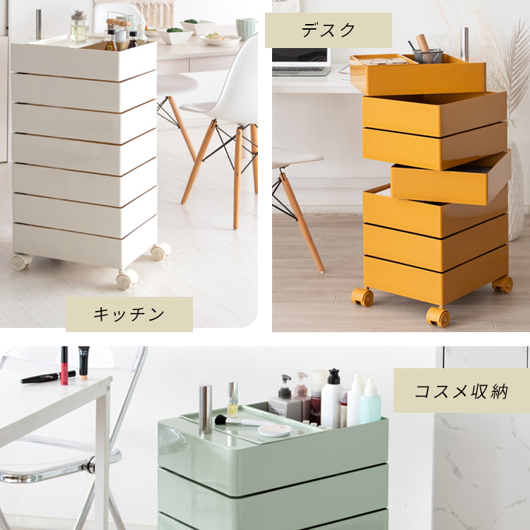 ワゴン デスクワゴン キャスター付き おしゃれ 完成品 多段チェスト マルチワゴン 収納家具 リビング キッチン 寝室 玄関 オフィス 白