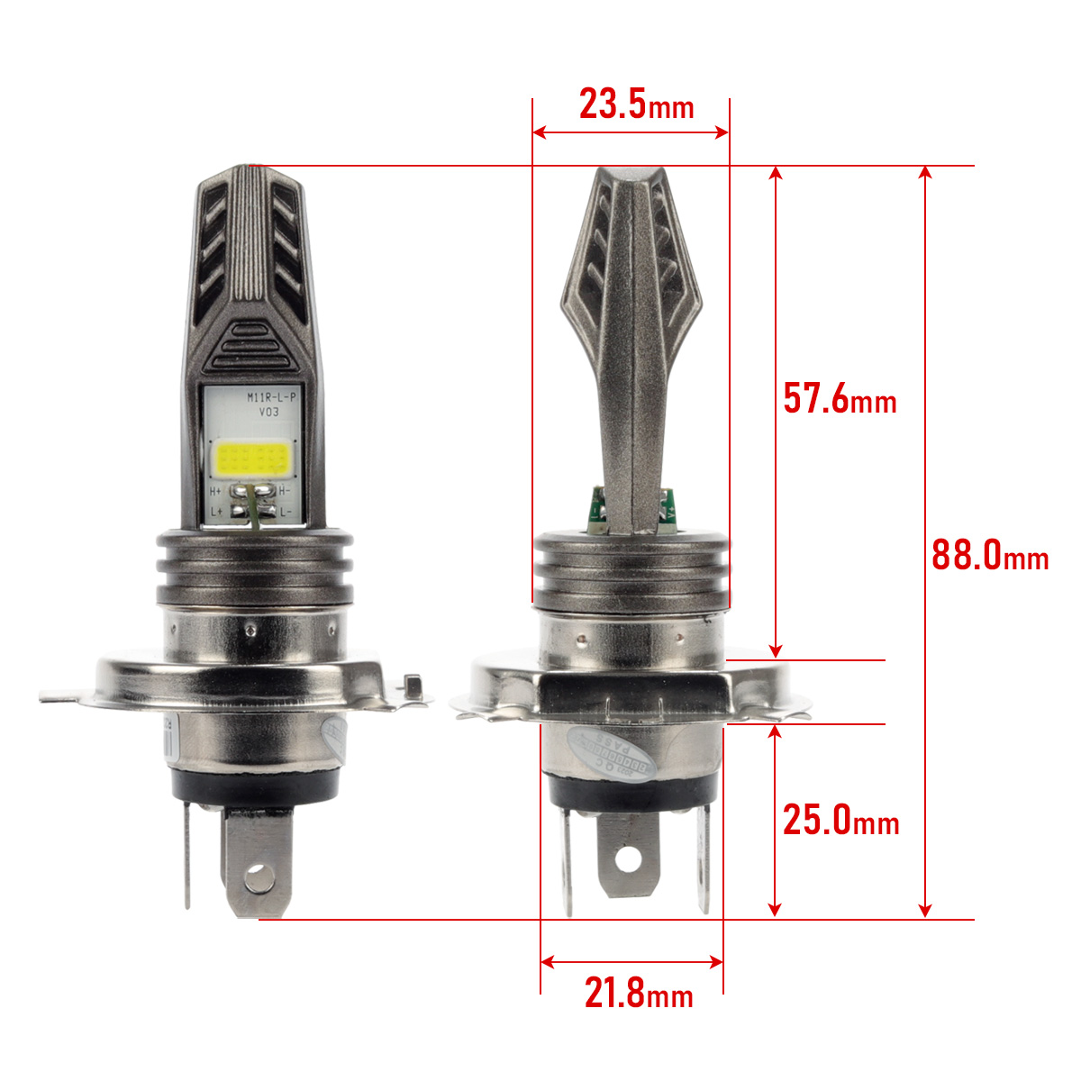 バイク用 LED ヘッドライト H4 ホワイト発光 5700K DC12V Hi Lo IP67