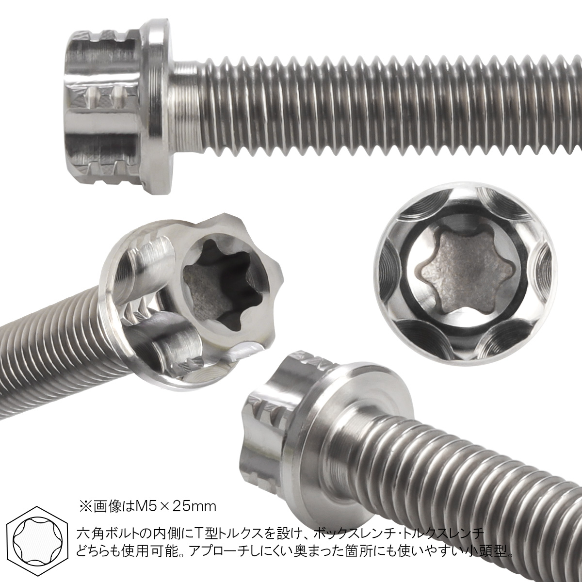 チタンボルトM5×10mm P0.80 六角ボルト T型トルクス穴 フランジ付き