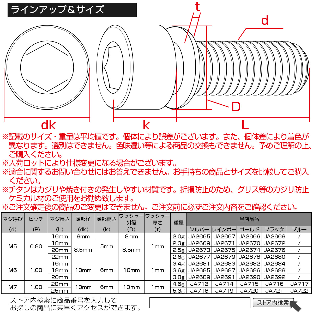 チタンボルト M7×25mm P1.0 ワッシャー組込 六角穴 キャップボルト