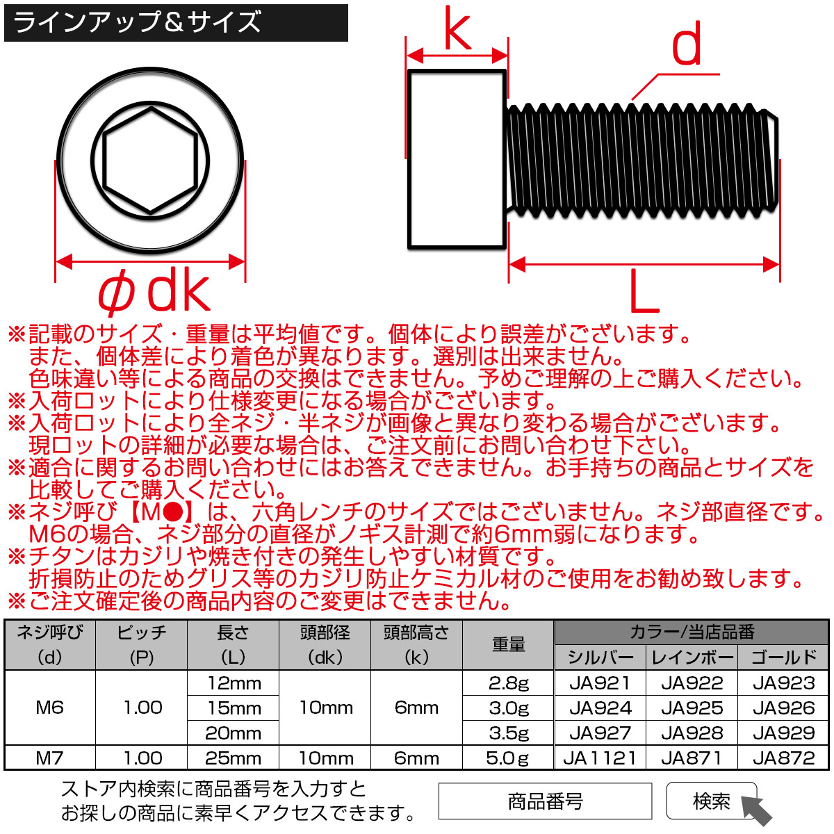 チタンボルト M6×20mm P1.0 キャップボルト 六角穴 キャップスクリュー