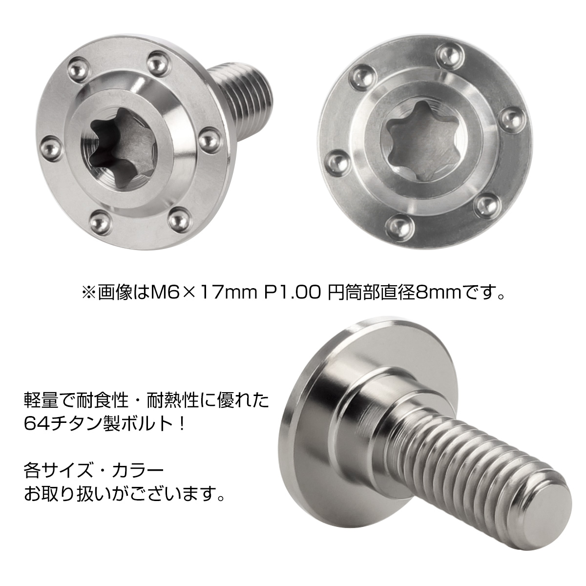 チタン 段付きボルト M5×18mm P0.8 円筒部直径7.5mm ホールヘッド