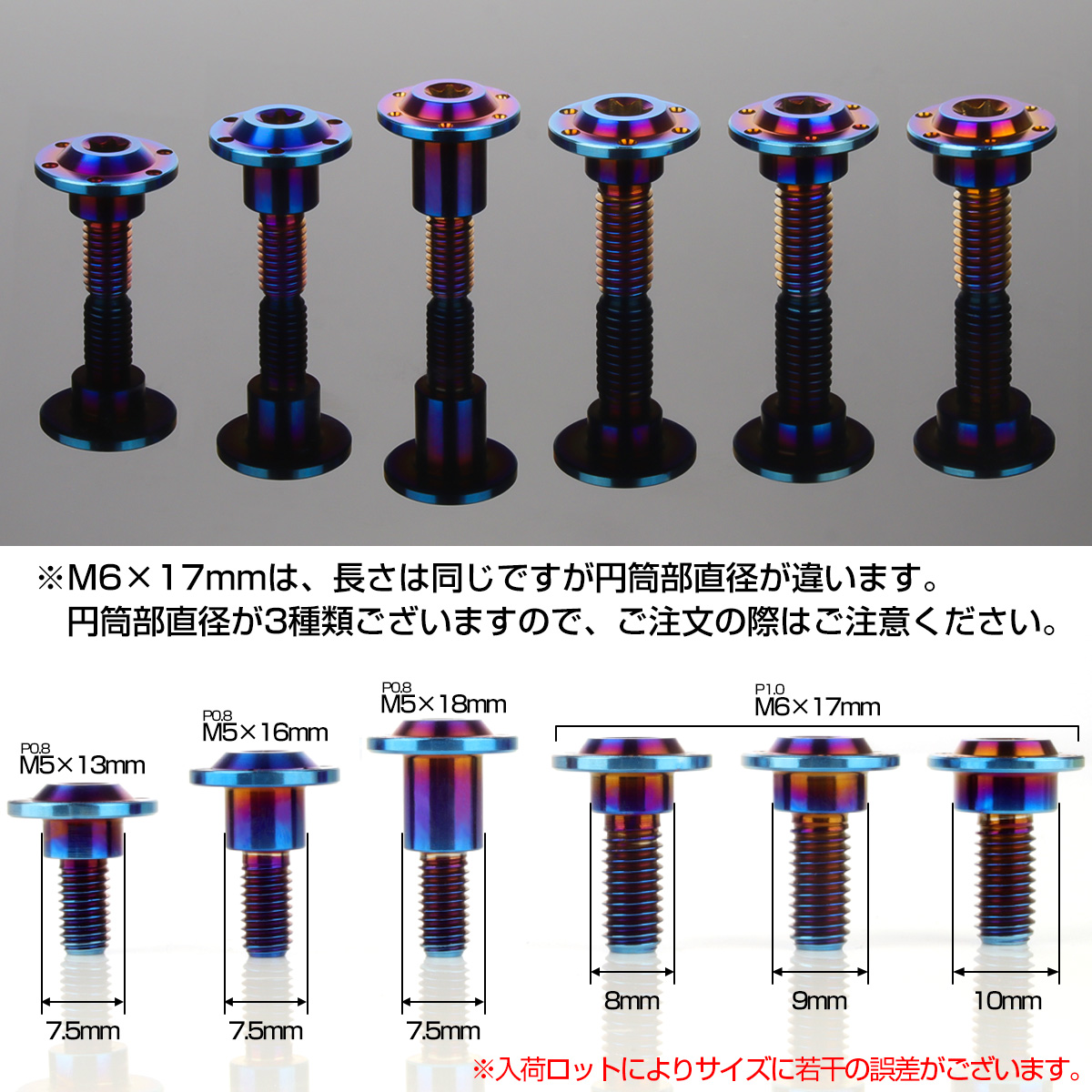 チタン 段付きボルト M5×18mm P0.8 円筒部直径7.5mm ホールヘッド