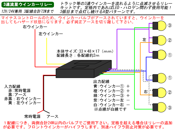 3連流星ウインカーリレー A型 12V/24V兼用 LEDもOK P-317 : p-317