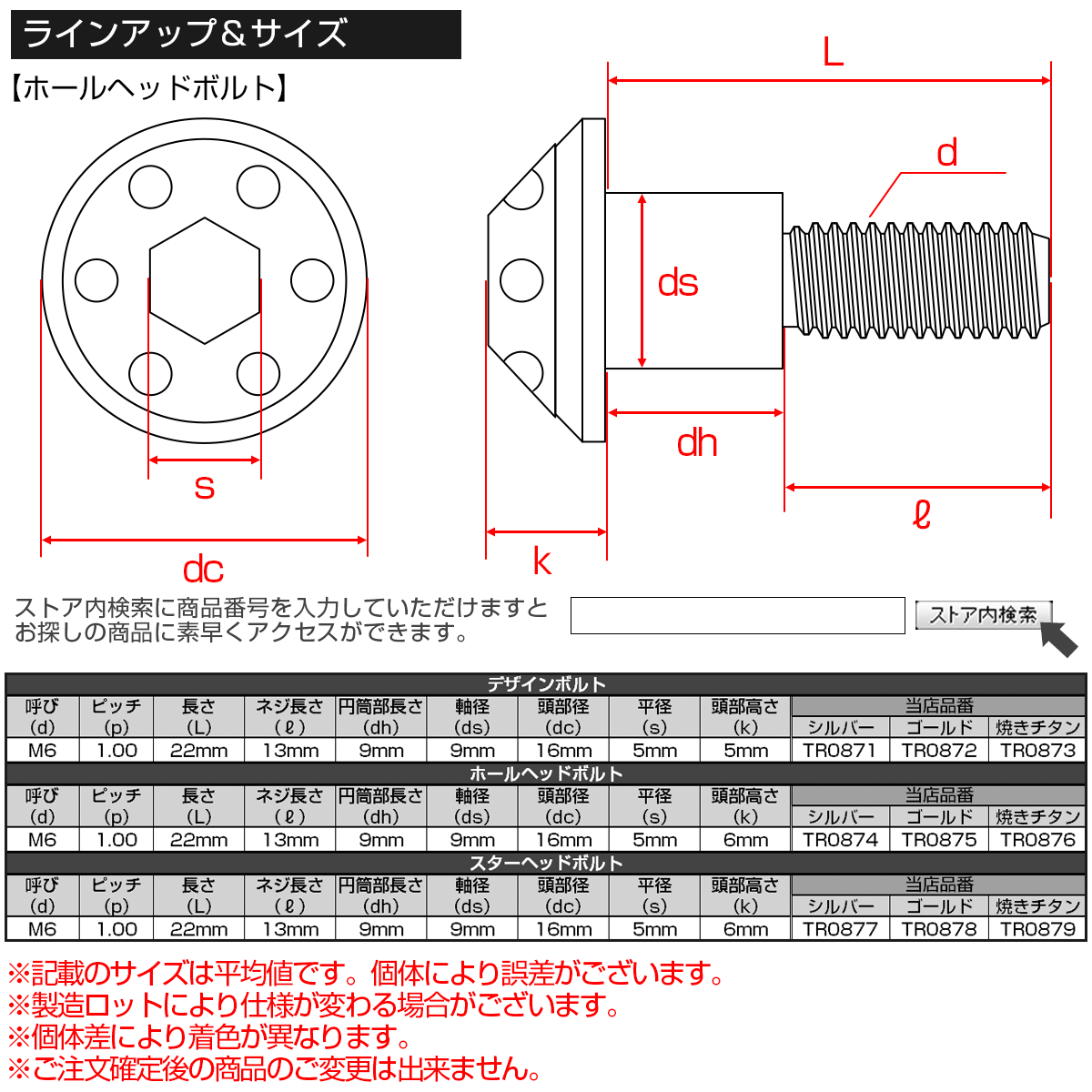 段付きボルト M6×22mm P1.0 円筒部直径9mm ホールヘッド SUS304