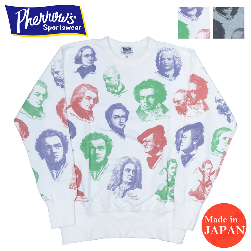 Pherrow's（フェローズ） 長袖 クルーネック スウェット プリント 裏毛