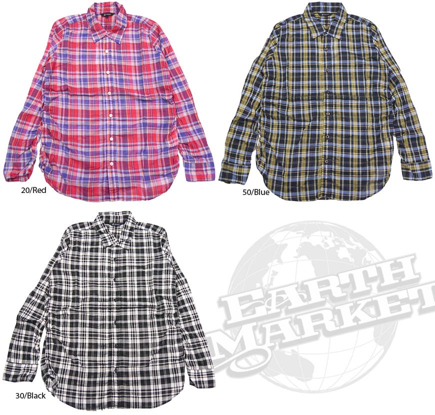 ジョンブル JOHNBULL レディース シャツ 長袖 シワ加工 シャーリング チェック ボイル as846 Johnbull ジョンブル JOHNBULL レディース シャツ 長袖 シワ加工