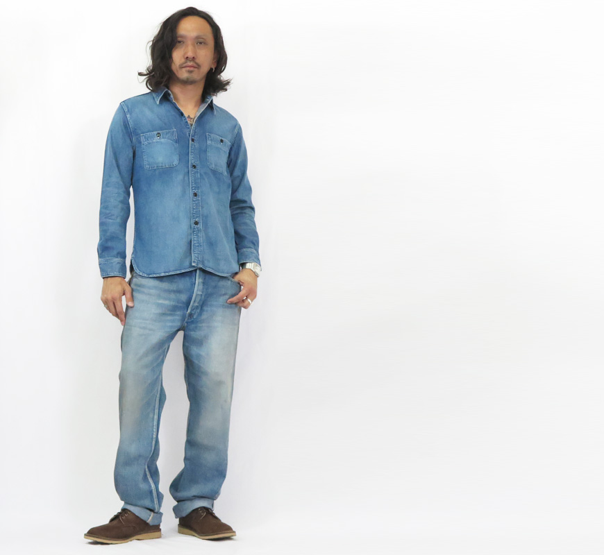 フルカウント FULLCOUNT 8oz PWデニム 長袖 ワーク シャツ ハードウォッシュ 定番 Lot.4890HW fc4890hw-19_4.jpg
