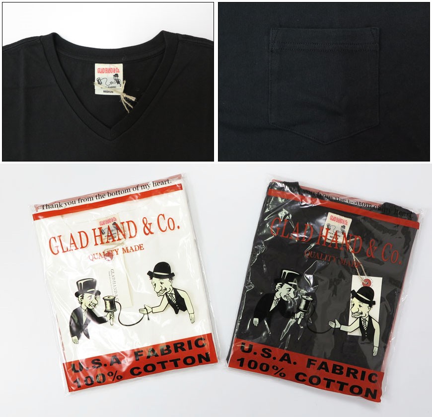 GLAD HAND（グラッドハンド） 半袖 Vネック ポケット Tシャツ 無地
