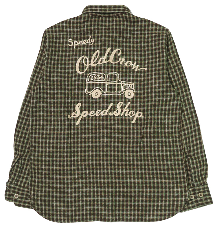 OLD CROW GLAD HAND 総柄　半袖シャツ　車　シャツ　M OLD CROW(GLAD HAND) CROW オールドクロウ 長袖 ダブルガーゼチェック