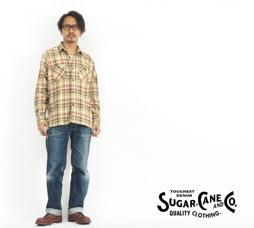 Sugar Cane チェックシャツ Mサイズ SUGAR CANE シュガーケーン 長袖 ツイル チェック ワークシャツ