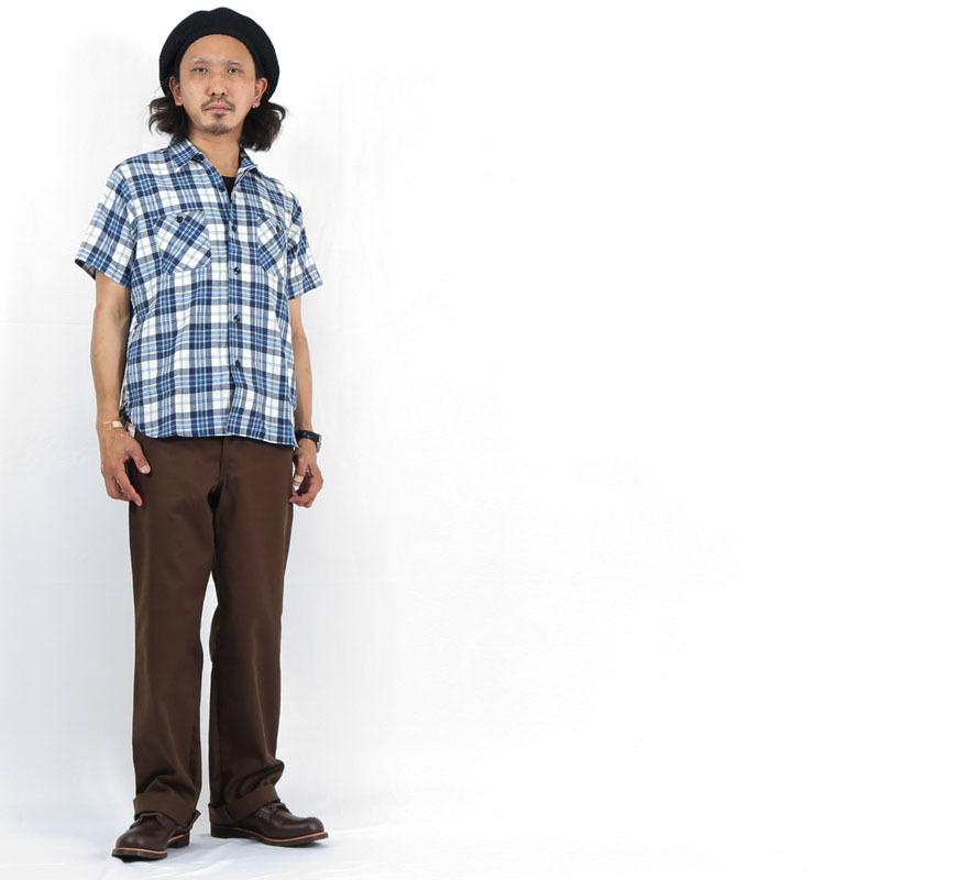 極美品　シュガーケーン　Sugar Cane 半袖　チェックシャツ M〜L相当 SUGAR CANE シュガーケーン チェックワークシャツ 半袖 ホワイト