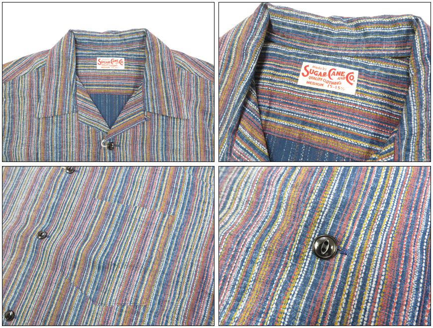 SUGAR CANE シュガーケーン 半袖 マルチストライプ オープンカラー