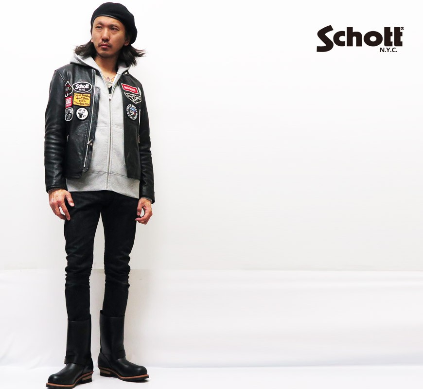 ショット Schott ラムレザー ジャケット カフェレーサー ワッペン 羊革