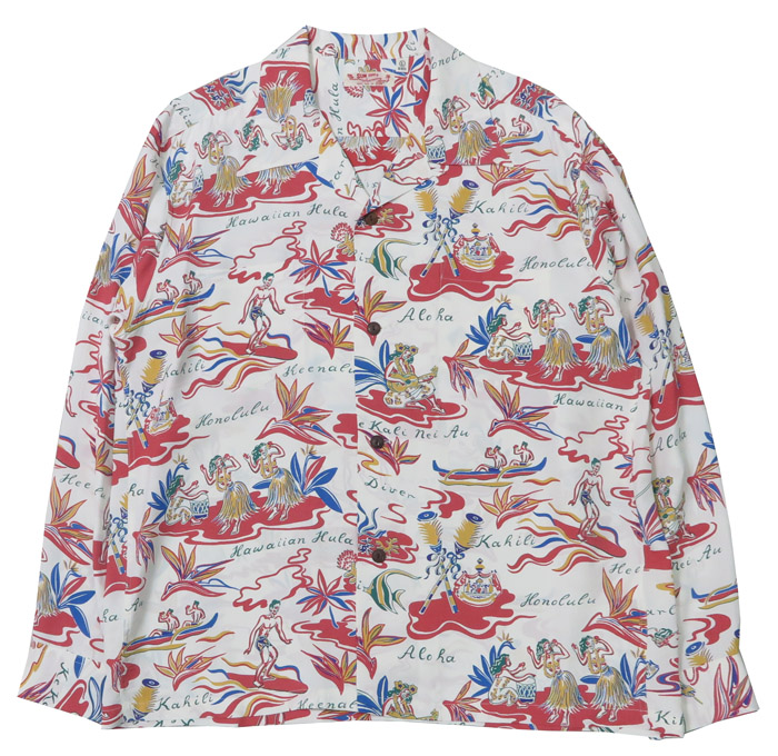 sun surf アロハ　長袖　L レーヨンシャツ　即完品 SUN SURF サンサーフ 長袖 レーヨン ハワイアンシャツ ブラウン