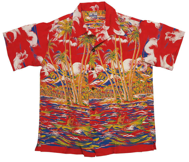 SUN SURF サンサーフ 半袖 レーヨン ハワイアンシャツ CANOE RACE