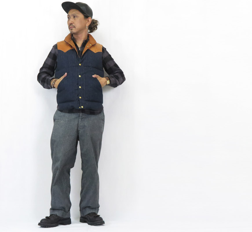 ウェアハウス　ロッキーマウンテン　ダウンベスト　サイズ38 デニム　馬革 WAREHOUSE（ウエアハウス） ウェアハウス ロッキーマウンテン フェザー