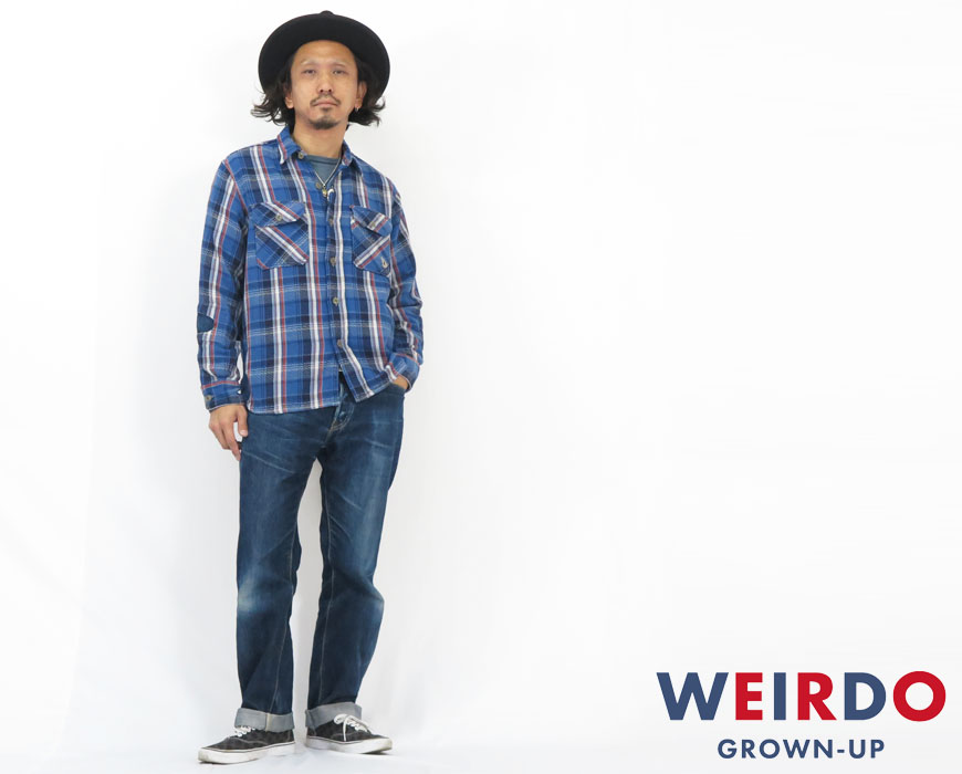 WEIRDO（ウィアード） チェーン刺繍 長袖 チェック ワークシャツ FUCK