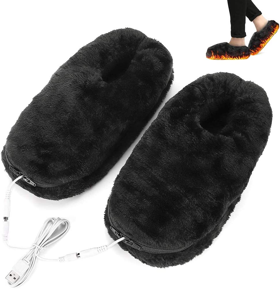 加熱されたスリッパ、USB電気加熱された靴の中敷き、男性と女性のための快適なベルベットの温暖化スリッ...