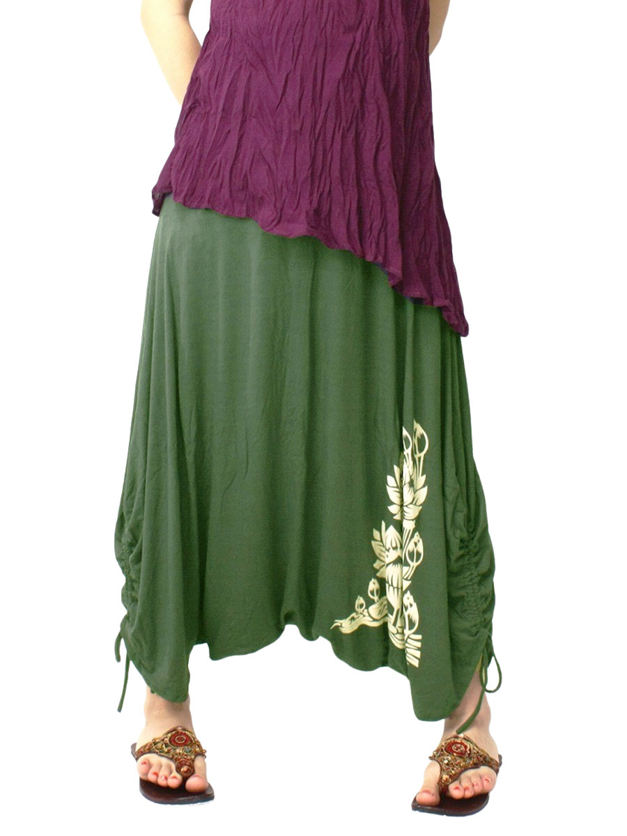 ロータス柄サルエルパンツ レディース アラジン バルーン 花柄 とろみ