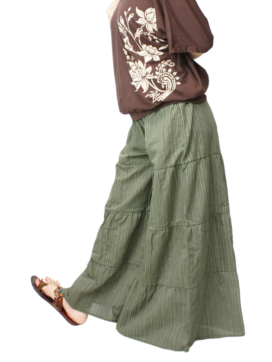 ティアードワイドパンツ ギャザー レディース スカーチョ イージー エスニック アジアンファッション