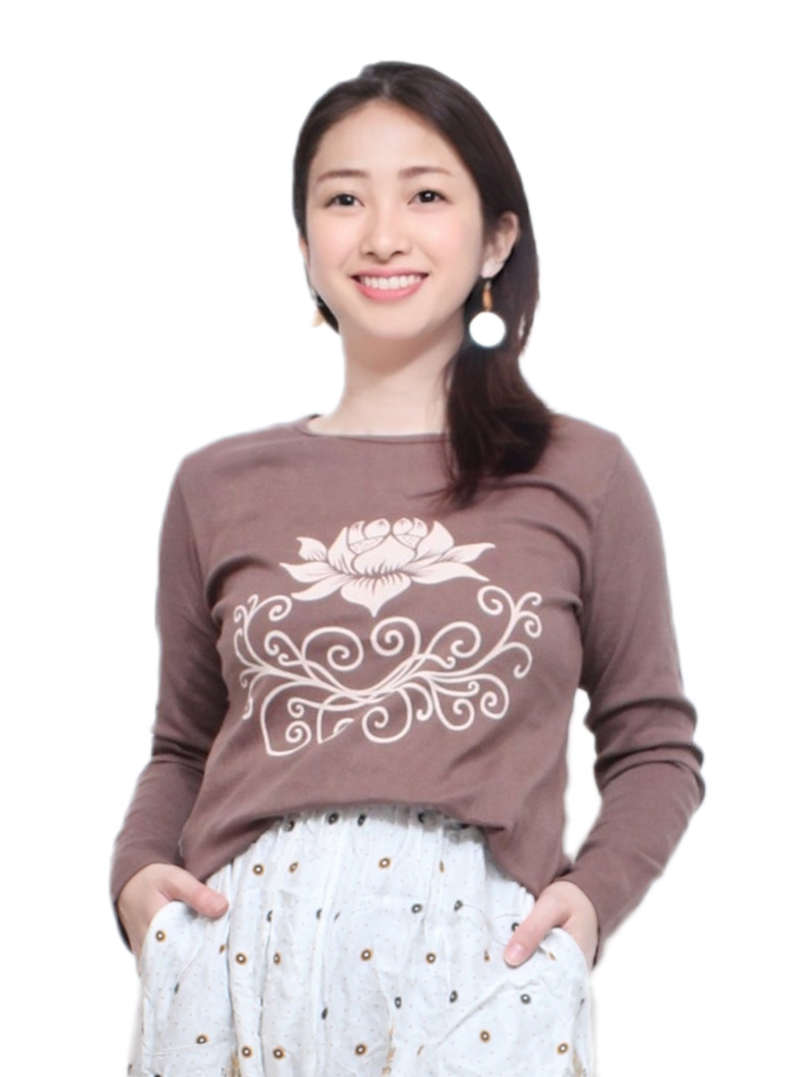 ロータス柄長袖Tシャツ カットソー トップス エスニック