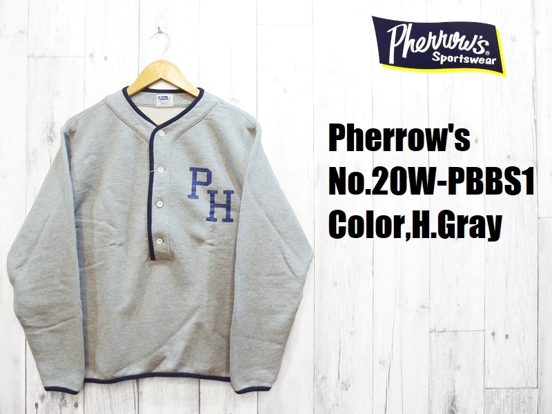 Pherrow's フェローズ スウェットベースボールシャツ EASY NAVY