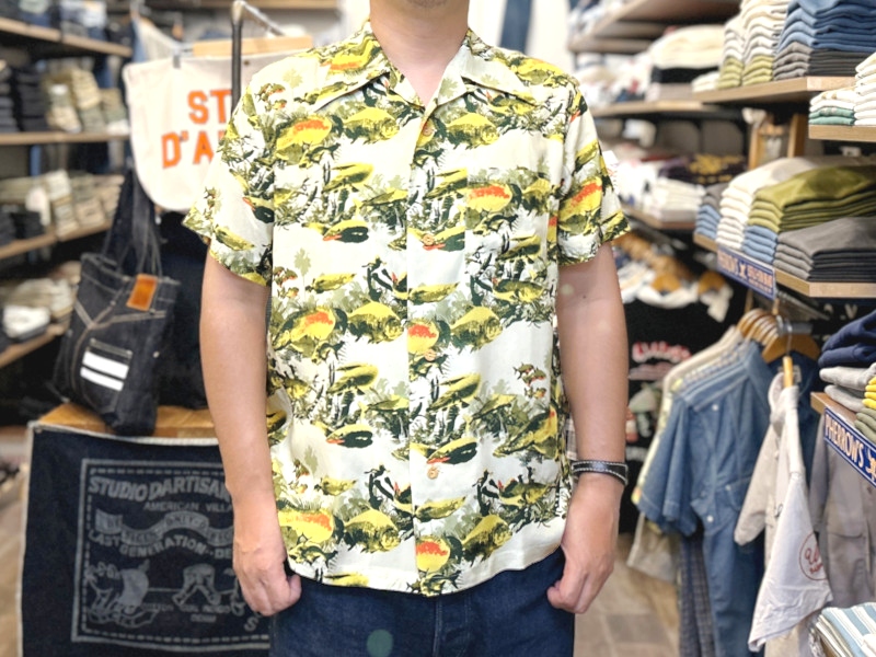 Pherrow's フェローズ 'AMAZON'レーヨンアロハシャツ EASY NAVY