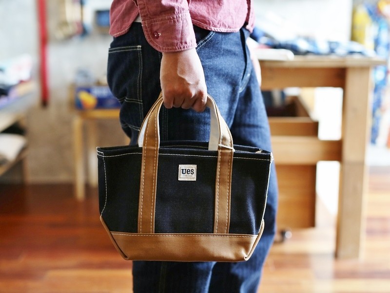 [希少]UESデニムボディバッグ ネイビー ブラウン UES デニム×ブラウンミニトートバッグ ウエス EASY NAVY 811753