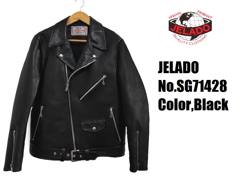 P*U様 JELADO ジェラードネイビー ジャッカスコート 袖レザー 42 JELADO（ジェラード） レザーダブルライダースジャケット JELADO EASY