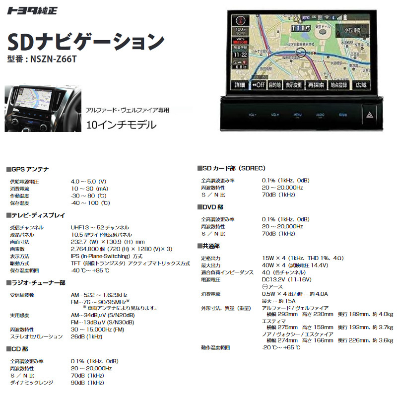 B品セール トヨタ純正 NSZN-Z66T 30系アルファード/ヴェルファイア専用