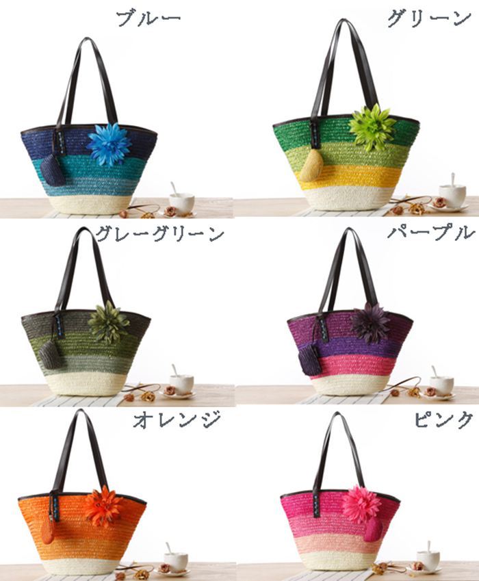 購買 麦わら ストロー 草 かごバッグ カゴバッグ 編みバッグ 手編み ストローバッグ トートバッグ 軽量 ショルダーバッグ レディース 手提げ ハンドバッグ 花飾り Aynaelda Com