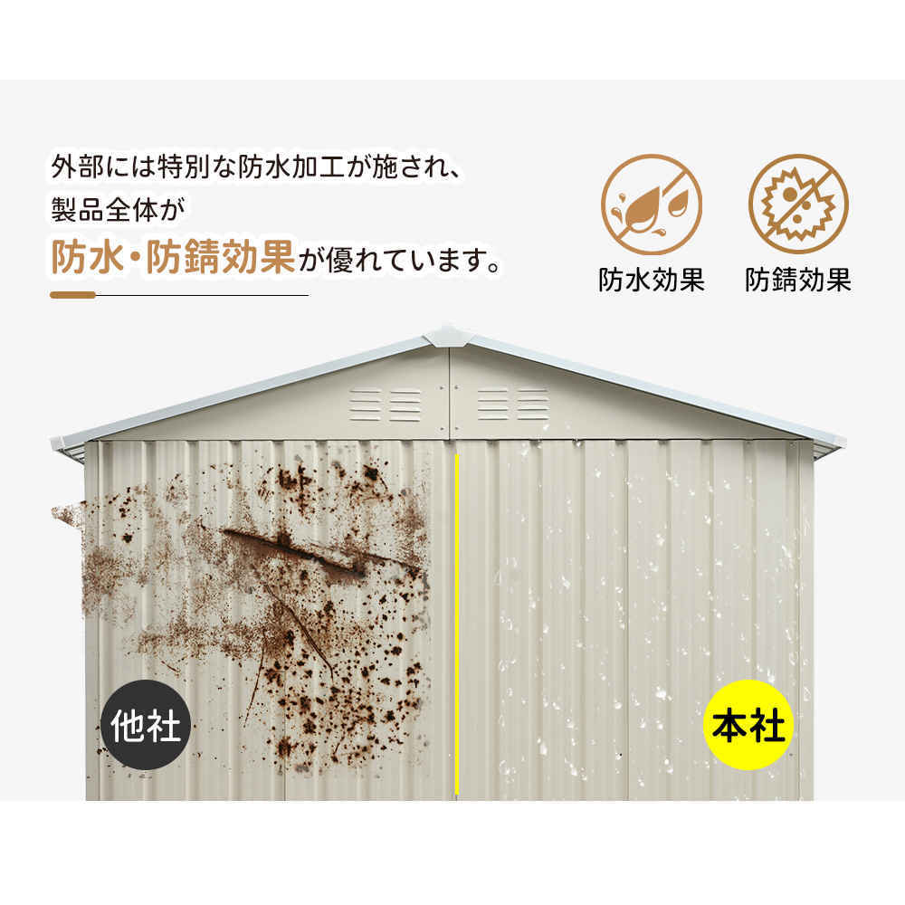 【新品特価】【即納\u00261年品質保証】可動棚\u0026すべり出し窓付き 物置 屋外 スチール 倉庫 床材補強フレーム付き 戸外収納庫 194cm*162cm*184cm 物置きの画像