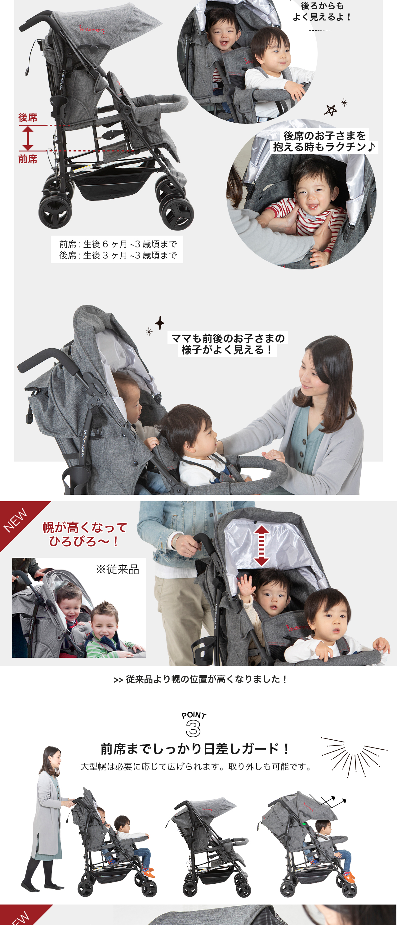 日本育児２人乗りベビーカー Kinderwagon DUOシティHOP２ グレーデニム 