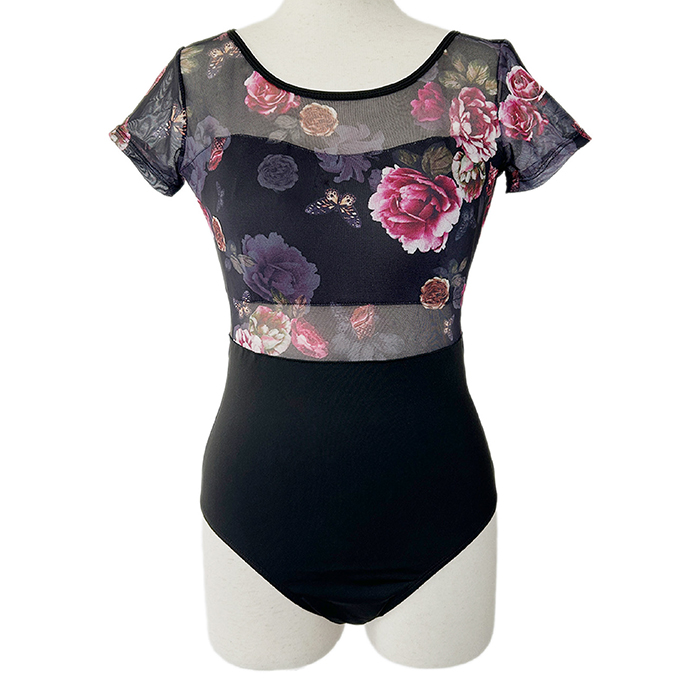 フラワーメッシュ バレエレオタード ジュニア・大人用 バストポケット