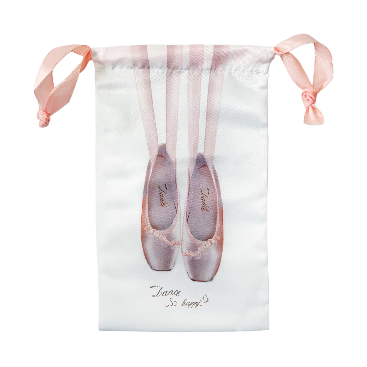 バレエ シューズバッグ 巾着袋 トウシューズ柄 サテンリボン付き
