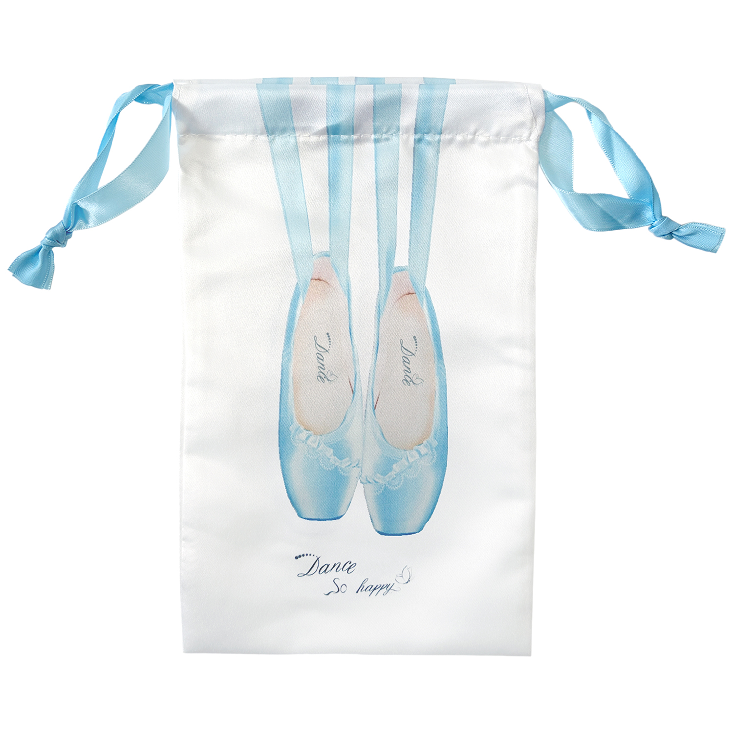バレエ シューズバッグ 巾着袋 トウシューズ柄 サテンリボン付き