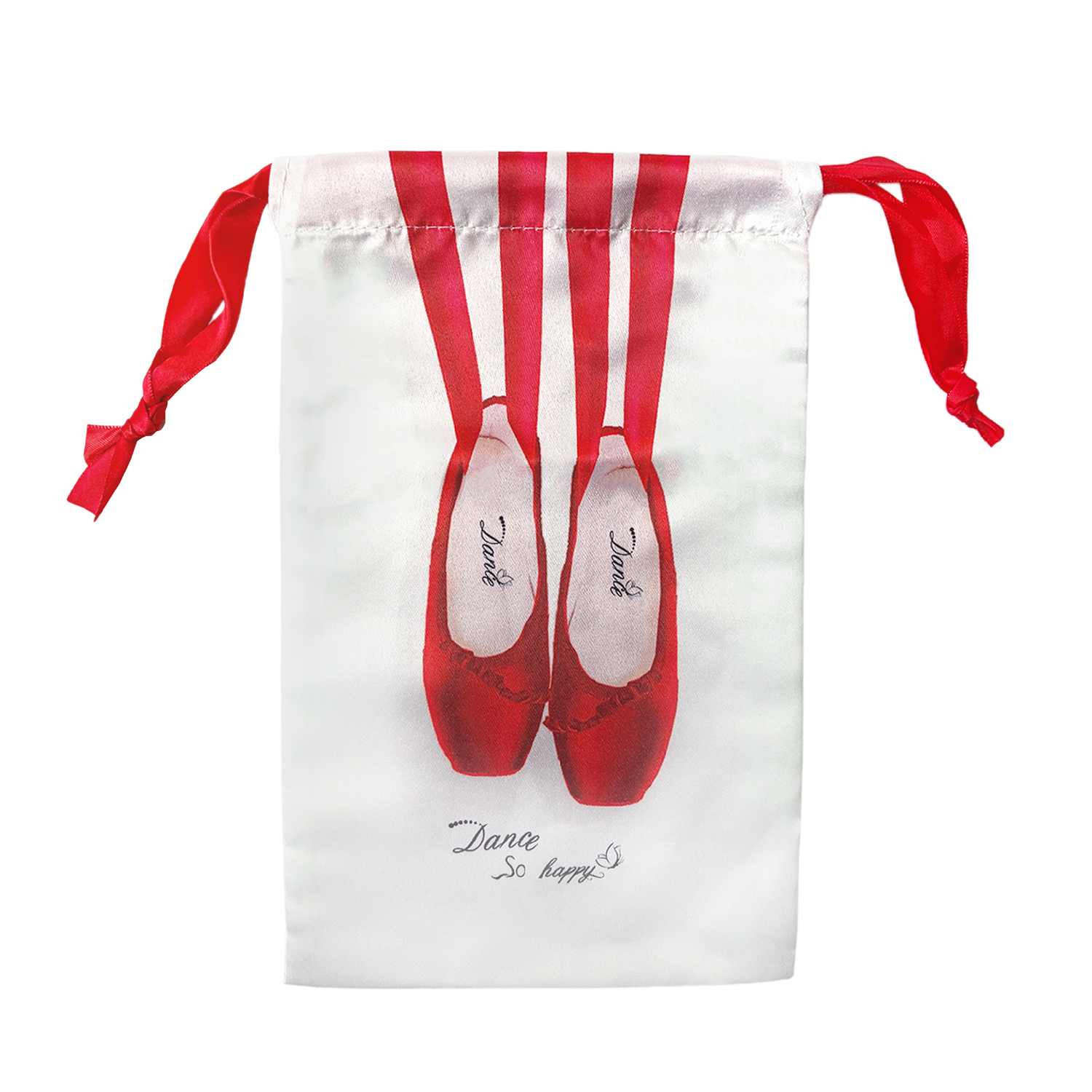 バレエ シューズバッグ 巾着袋 トウシューズ柄 サテンリボン付き