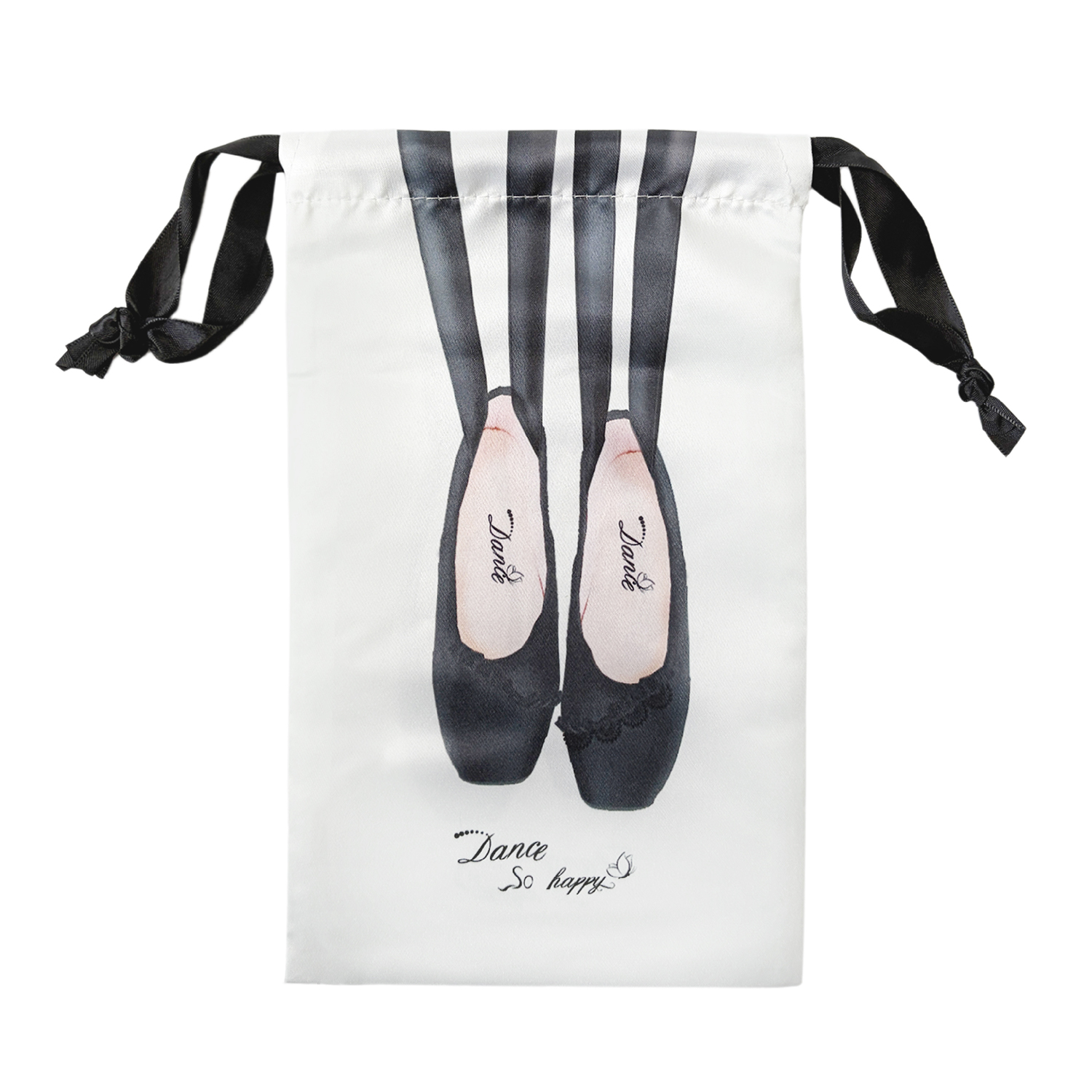 バレエ シューズバッグ 巾着袋 トウシューズ柄 サテンリボン付き