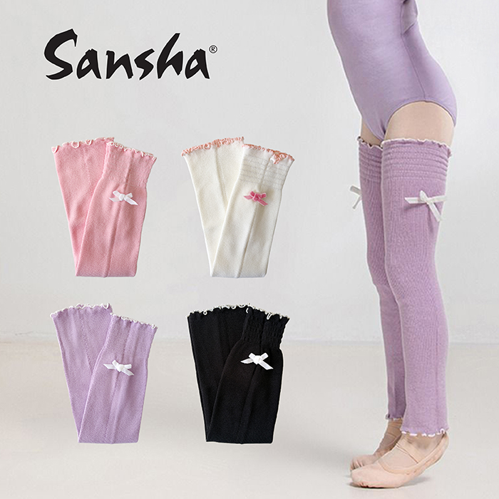 値下げ　新品未使用　stinaピンク バレエ レッグウォーマー Sansha（サンシャ） バレエ 67BC2293A リボン フレア レッグウォーマー