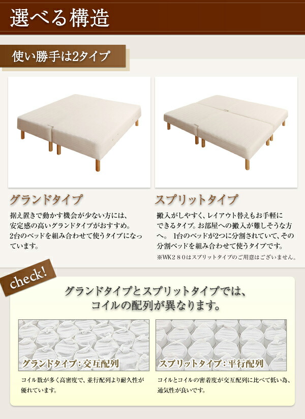 日本製ポケットコイルマットレスベッド マットレスベッド グランドタイプ キング 脚15cm_6