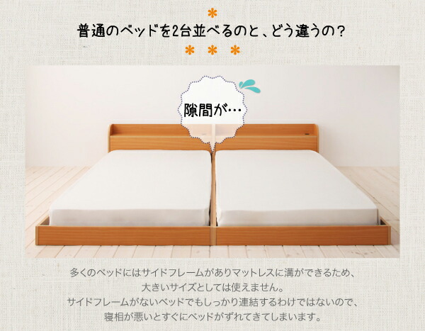 親子で寝られる棚・コンセント付き安全連結ベッド ポケットコイルマットレス付き 【ピンクローズ】 ワイドK200