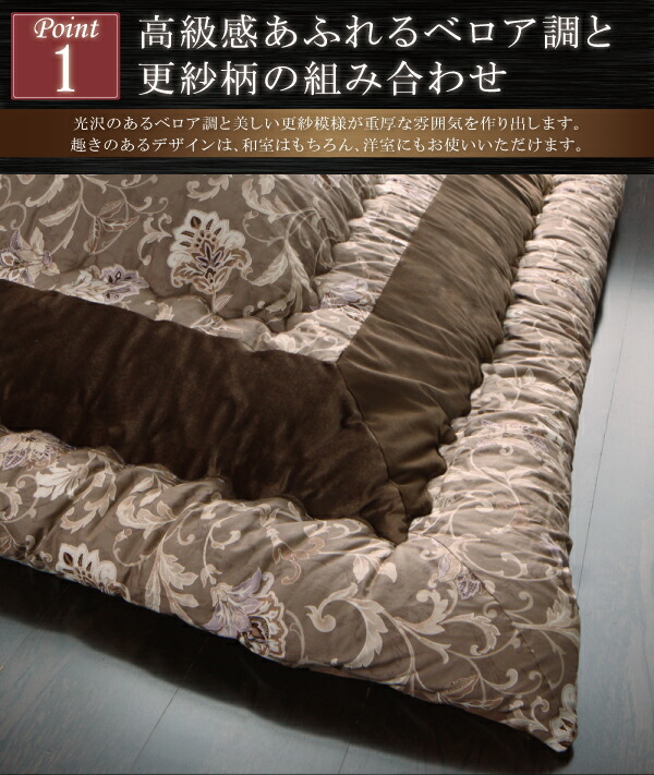こたつ布団セット 更紗模様こたつ布団 掛布団&敷布団2点セット 正方形(75×75cm)天板対応